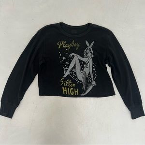Vintage Playboy Black long sleeve cropped graphic top white and yellow logo